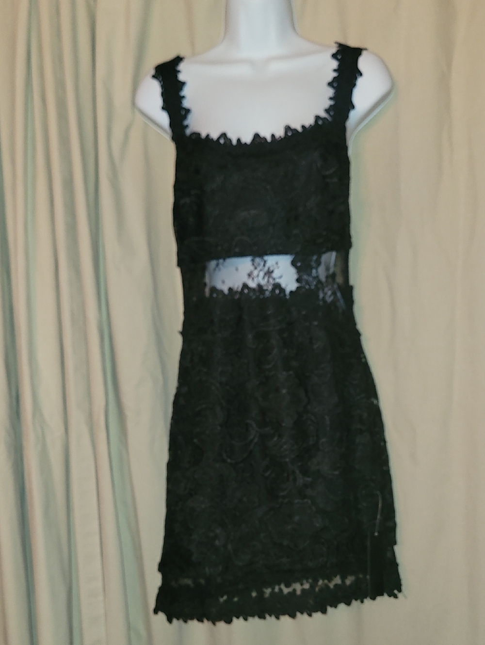 VENUS Black Lace Dress with Sheer Panel And Cross Back Straps